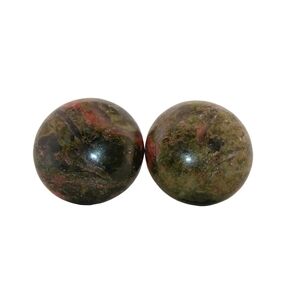 14mm Round Unakite Silver Stud Earrings 09